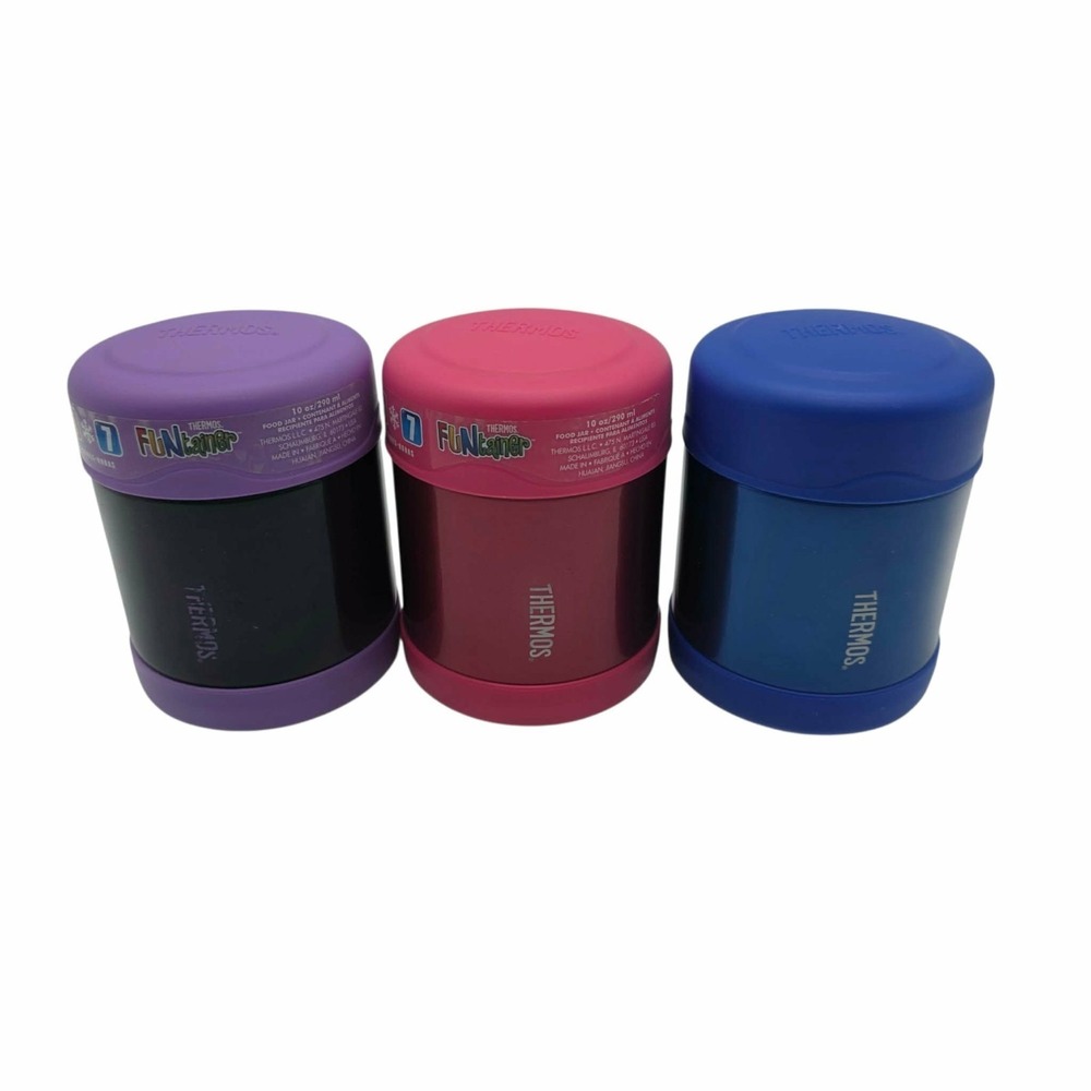 (3) Thermos 10 oz. Funtainer Insulated Stainless Steel Food Jars Blue Red Purple